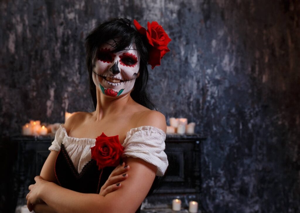 Dia-de-Los-Muertos-Makeup-1024x726 50 inspirações de Halloween