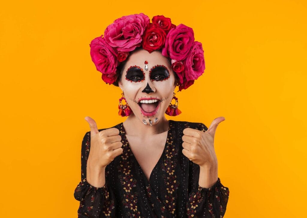 Dia-de-los-Muertos-Maquiagem-colorida-1024x726 50 inspirações de Halloween