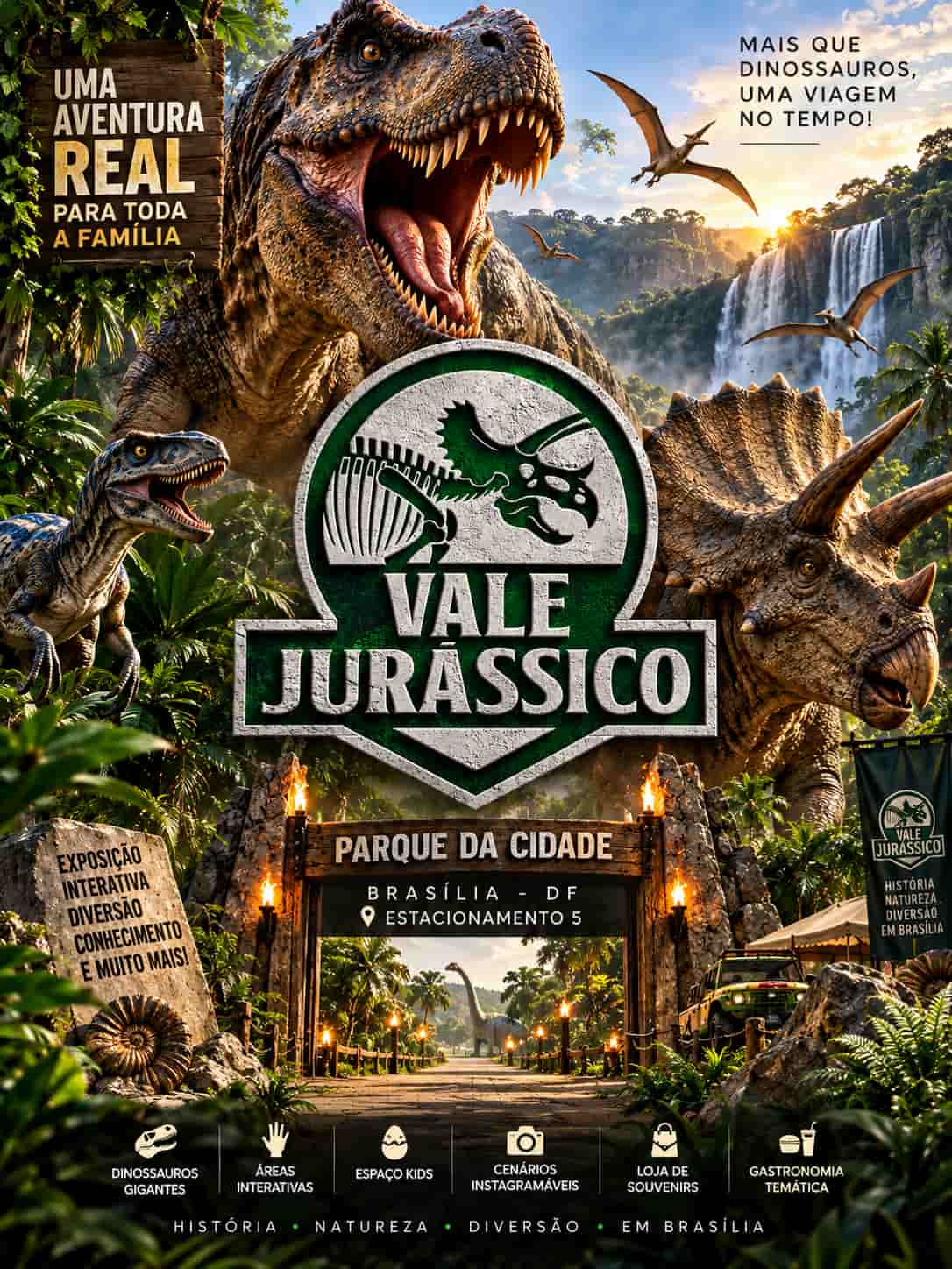 Vale Jurássico Brasília com dinossauros animatrônicos