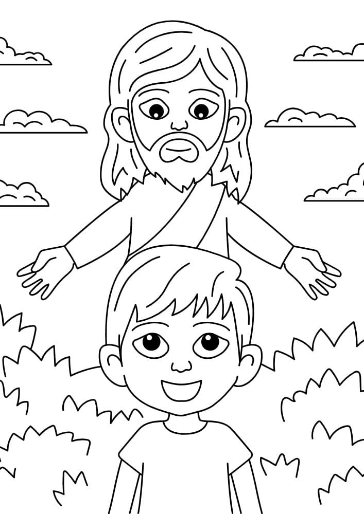 Jesus-e-crianca Jardim de Cores e Fé: Livro de Desenhos para Colorir